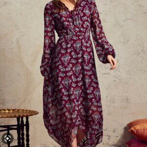 Revolve Tularosa Miranda Maroon Floral Handkerchief Hem Bohemian Festiva…